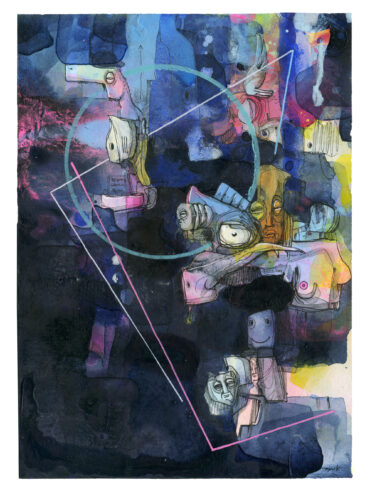 Weil er es so wollte (2025), Watercolor/acrylic/pigment ink on paper, 20cm × 14cm