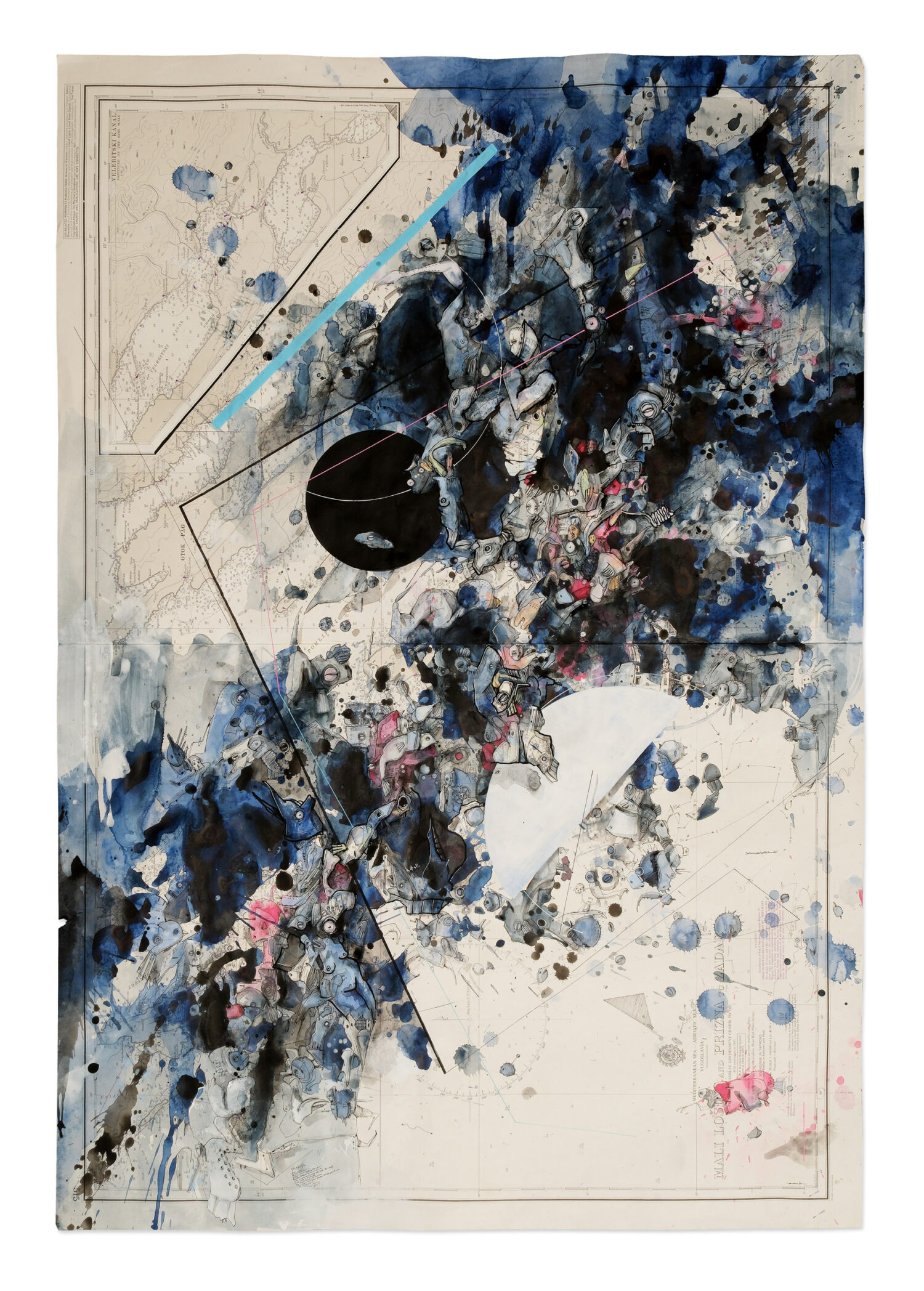 No Silicon (2026), Overpainting / Nautical chart, Acrylic/pigment ink on paper/nautical chart, 103cm × 71cm