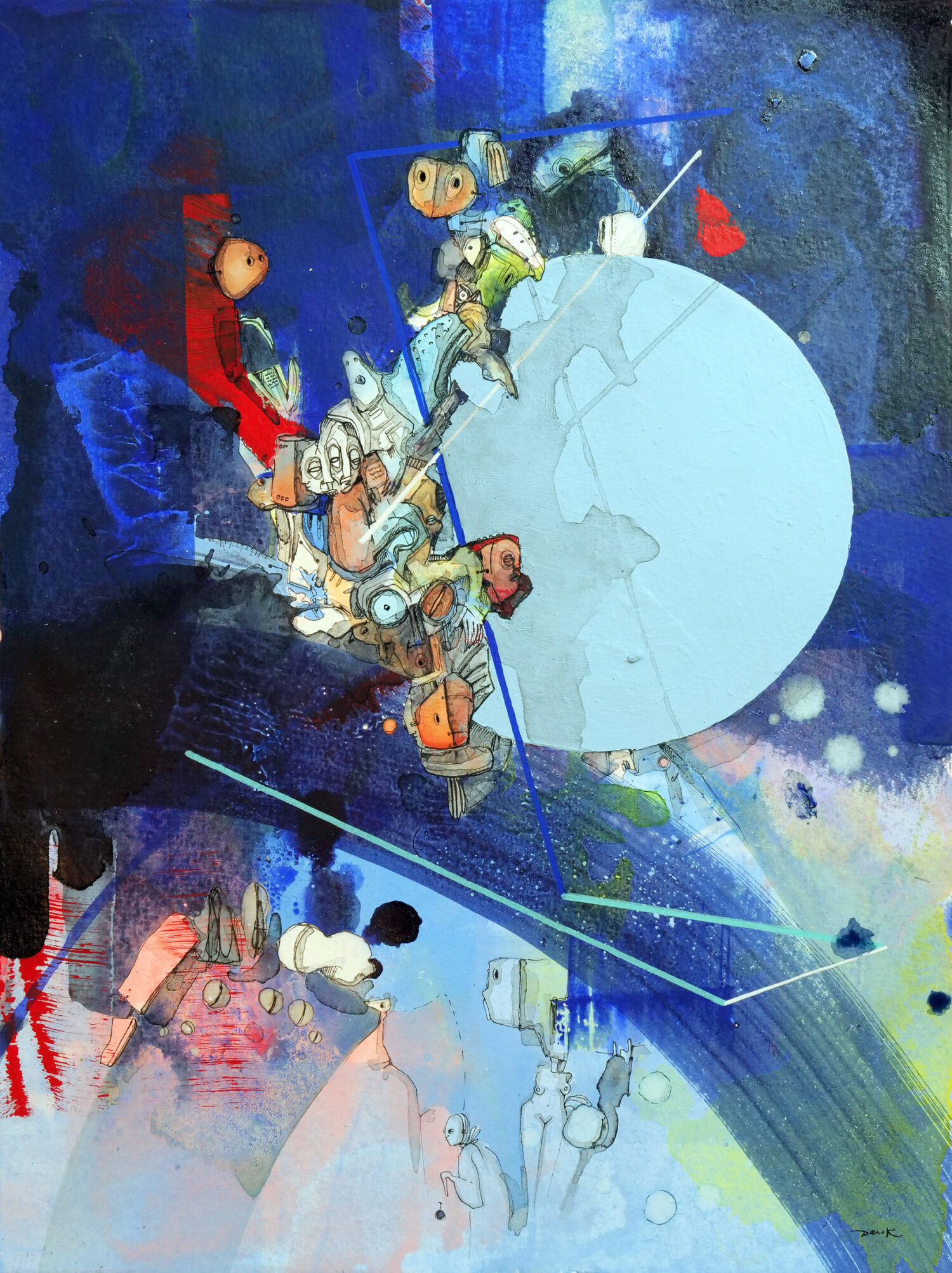 Peer Kriesel, Der Beginn einer langen Freundschaft, 2024, meister aquarell acryl, pigment op papier, 32 x 24 cm