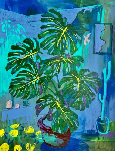  ‘Vendant Sanctuary’ (2025); acrylverf op papier; 65 x 50 cm