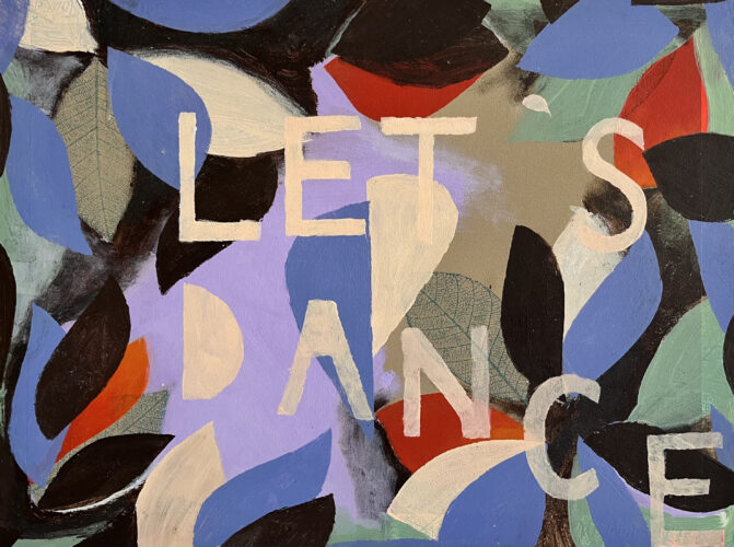 Let’s Dance 3; Acryl/ pastel, papier op paneel; 24 cm x 32 cm 