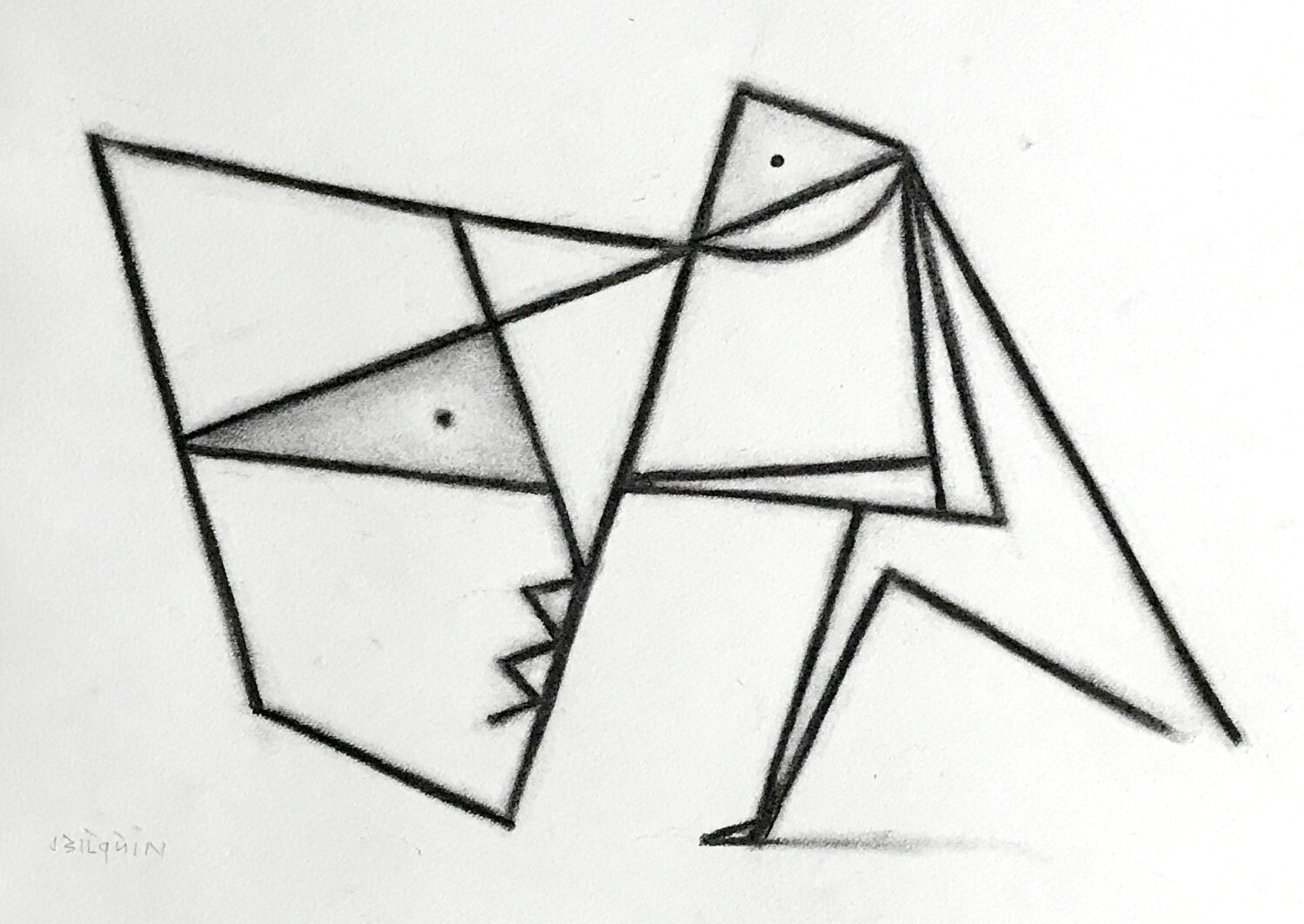  CONFRONTATIE (2025); potlood op papier; 34 X 46 cm - Ingelijst 59 x 71 cm; 2800€ 