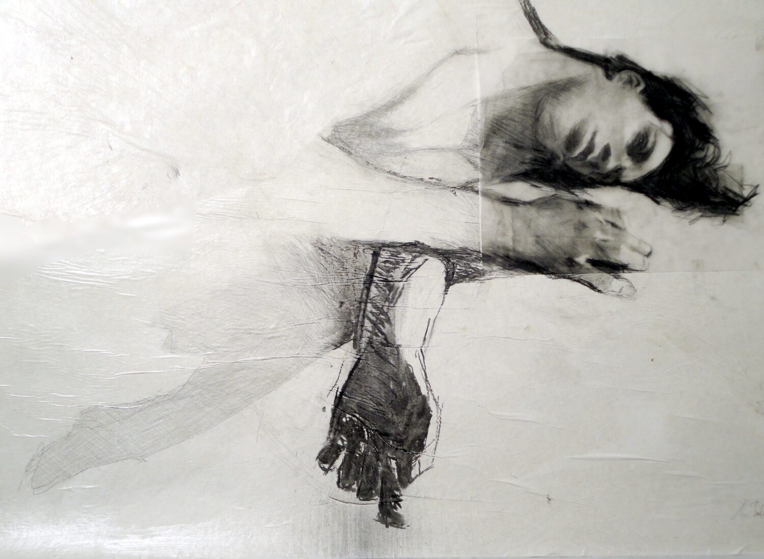 "Das Floss der Medusa" II (2022); Potlood en houtskool op papier; 80 x 120 cm 2800€ 