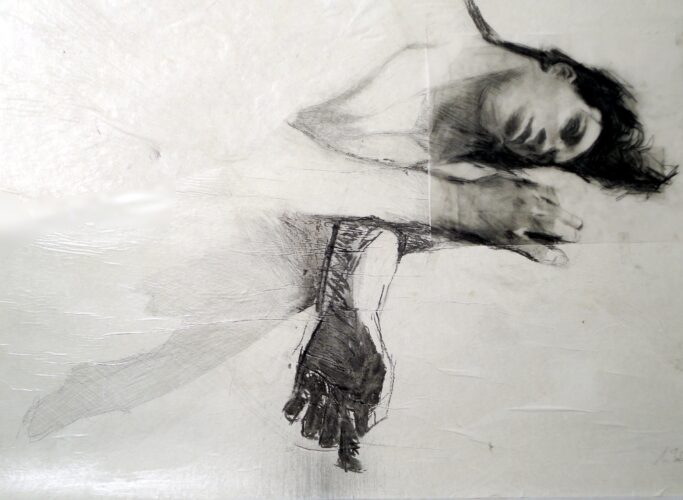 "Das Floss der Medusa" II (2022); Potlood en houtskool op papier; 80 x 120 cm 2800€ 