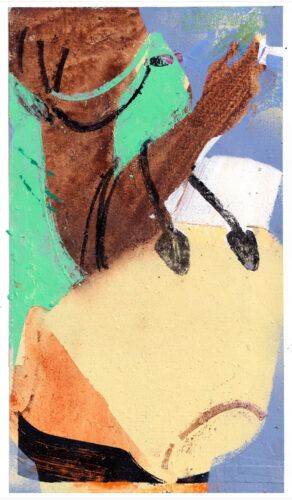 Wicker Shopper (2025); Acrylic markers, spraypaint, wax pastel on paper (piezoprint); 17 x 29.7 cm