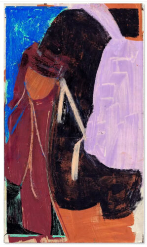 Cycling Specific Chamois Shorts (2024); Acrylic markers, spraypaint, wax pastel, oil pastel on paper (piezoprint); 14.7 x 25 cm