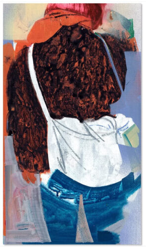 Share (2024); Acrylic markers, spraypaint, wax pastel on paper (piezoprint); 17 x 29.7 cm