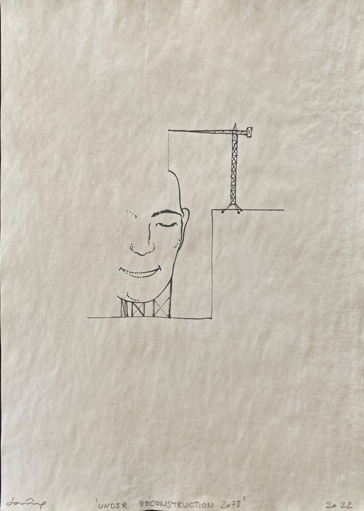 Under Reconstruction 2078 (2022); inkt en bister op papier; 43 x 36 cm; 950€