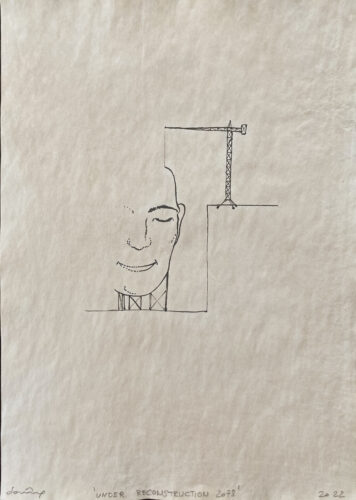 Under Reconstruction 2078 (2022); inkt en bister op papier; 43 x 36 cm; 950€