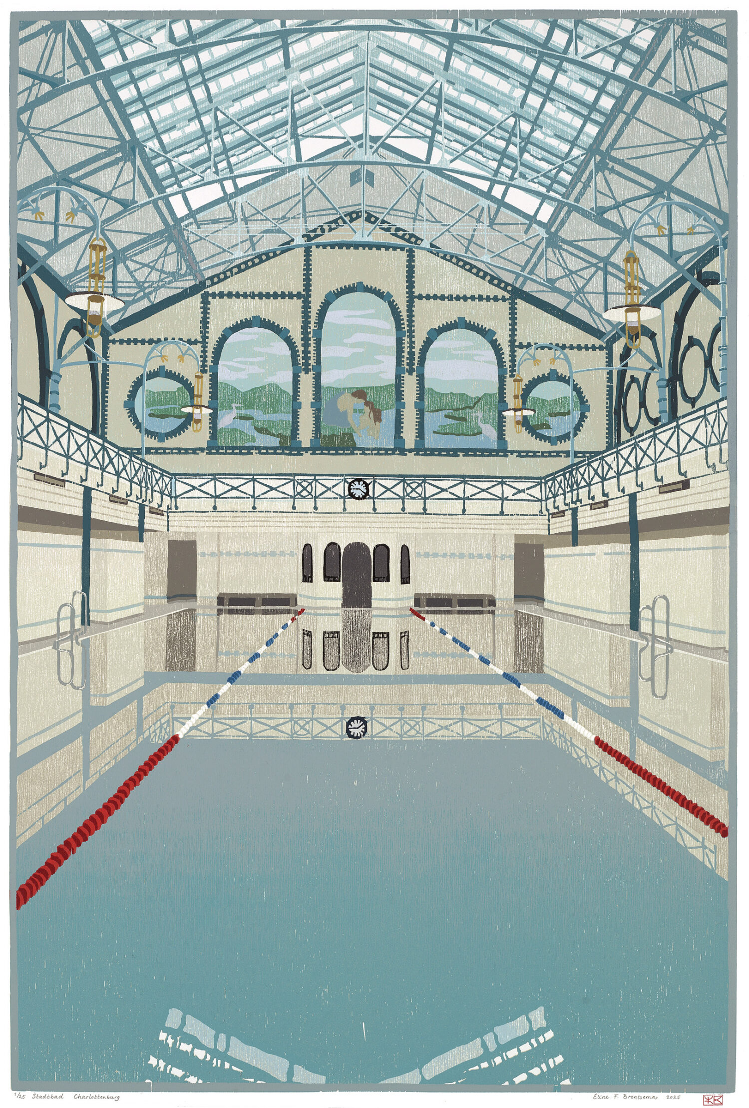 Stadtbad Lichtenberg (2025); woodcut; edition of 25; 69.4 x 52 cm