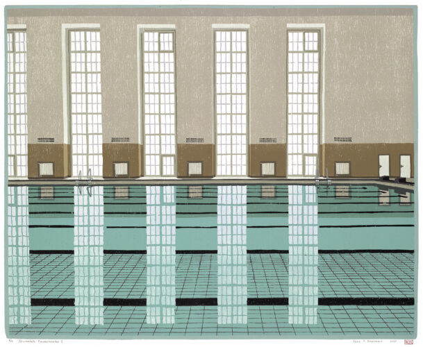 Stadtbad Finckensteinallee II; woodcut; 51,8 x 63,9 cm