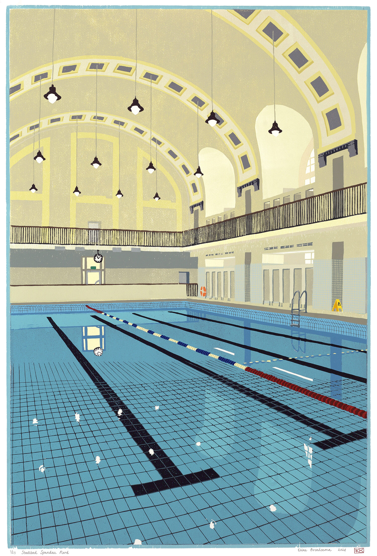 Eline Brontsema, Stadtbad Spandau Nord, ed. 23, 2024, houtsnede, 71,2 x 47,9 cm