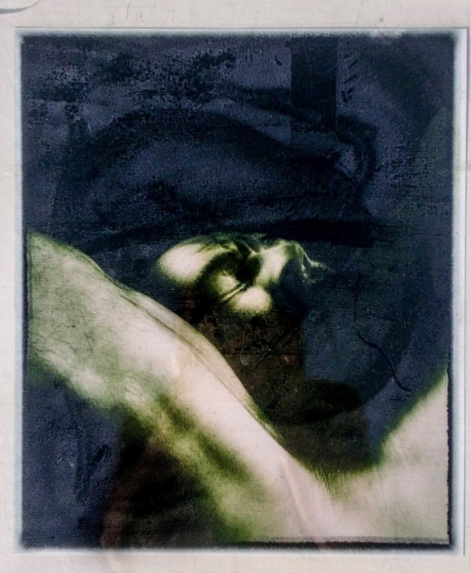 He is comming (2023); Multi layered ink embedded in epoxy and ink on paper; 45x50cm