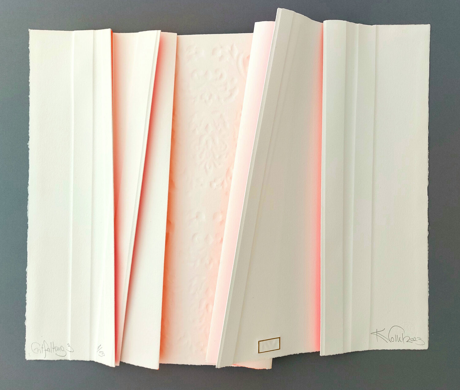 Kuno Vollet, Entfaltung 3, ed. of 50, 2023, reliëfdruk op handgeschept papier 300 gr, 49 x 60 cm