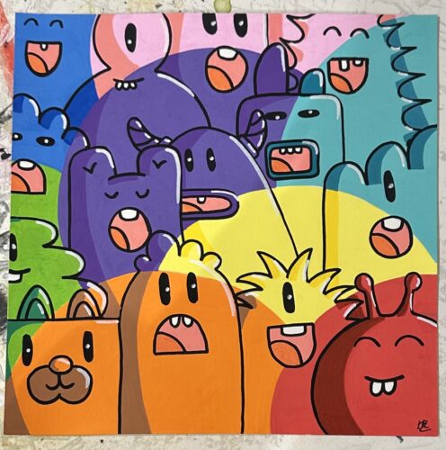 Kleurgolven I; acryl en acrylstift op papier; 25 x 25 cm