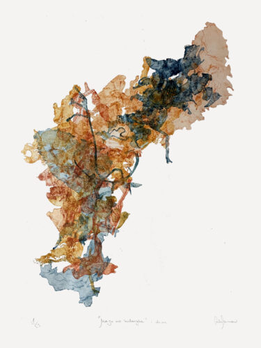  Mejo no ndarghe; i dixe (2021); etching print, marbling, direct bite technique;100 x 70 cm; ed. 1/3