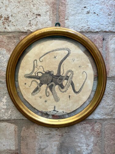 Ondeggiare (2025); ink on hand-aged paper; 36 ø cm