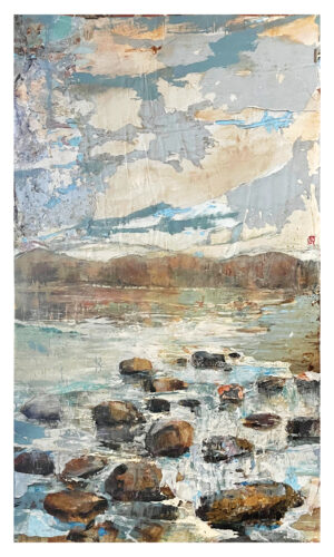 Lago_sassi (2024); collage; 120 x 70 cm