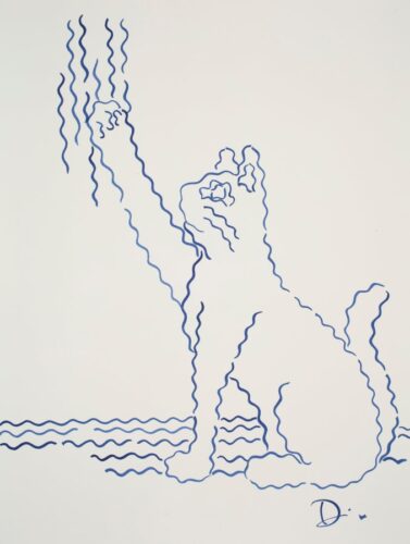 Scratching Cat (2025); Acrylic on paper; 61 x 46cm