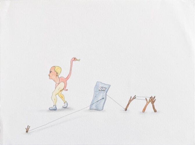 Ecosystem (Duck and Door) (2014); Watercolour and Ink on paper; 24 x 32cm