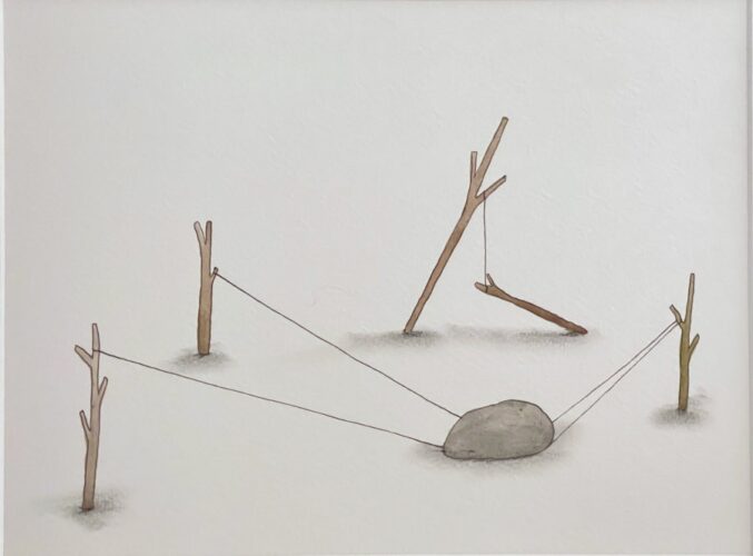  Ecosystem, Stick and stones (2004); Ink on paper; 23 x 31cm