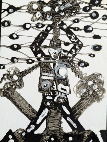 Hamid El Kanbouhi Uit de serie „Volgens de Koe” (2025); inkt en verf op papier; circa A4