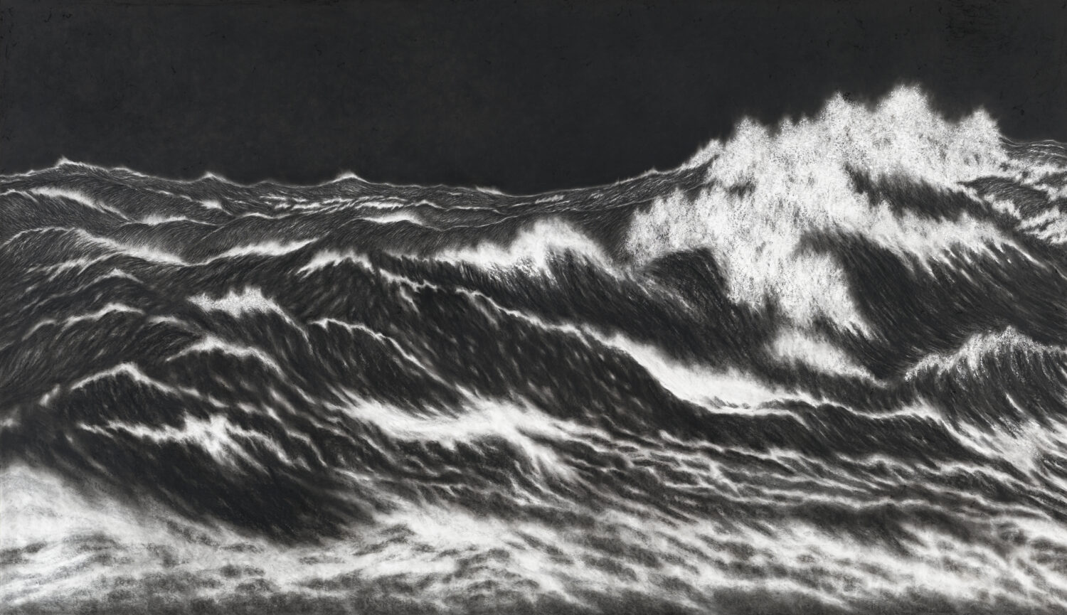   Black sea XIX (2025); charcoal, pastel on museum board; 152 x 264 cm