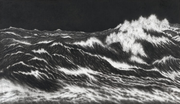 Black sea XIX (2025); charcoal, pastel on museum board; 152 x 264 cm