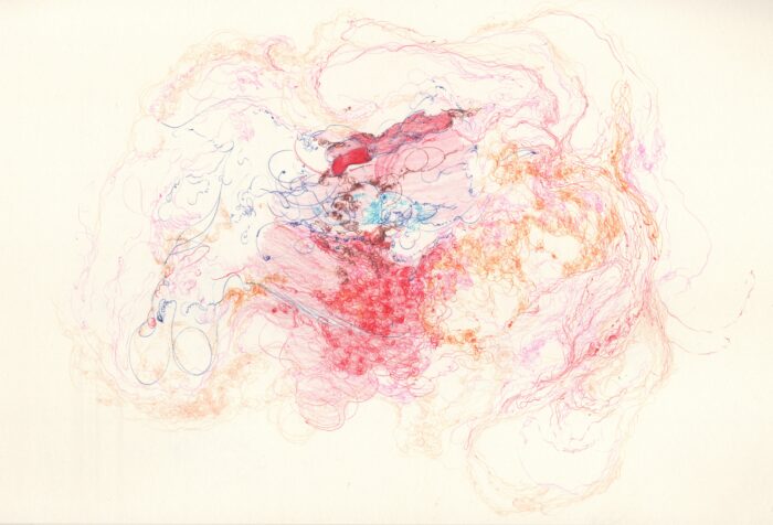 Untitled (2023); Pen and stick paint on paper; 210 × 297 mm