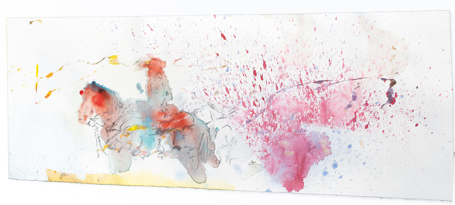 Rider, 2024, Acrylic, watercolour and pencil on paper, 21 x 49.9 cm